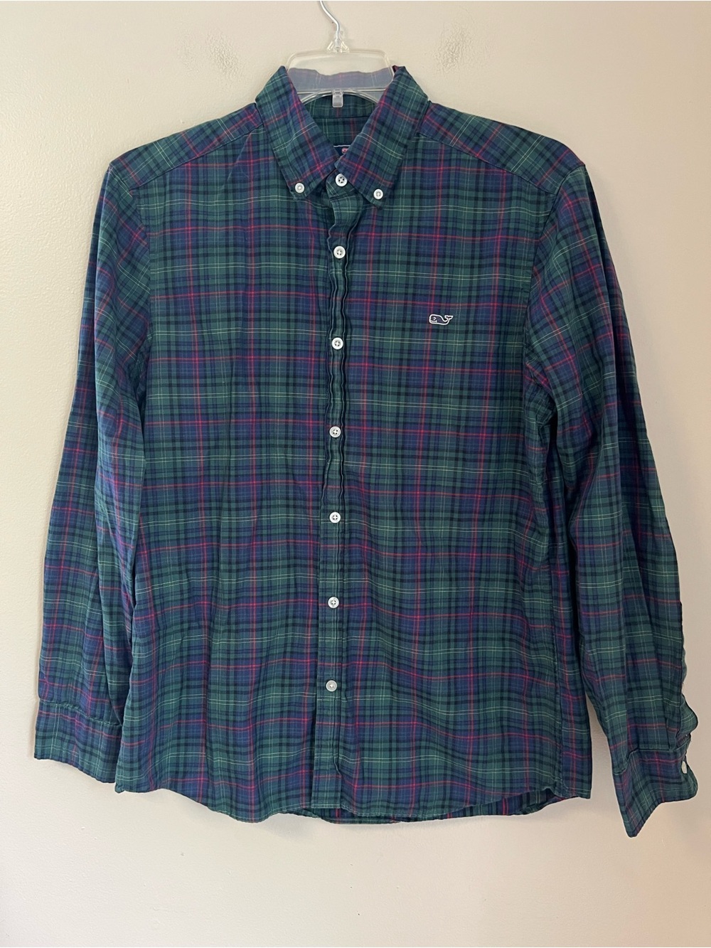 Vineyard Vines Classic Fit Whale Button Up Shirt Men’s M Long Sleeve Green Check